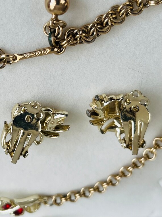 Vintage Coro Simulated Ruby Necklace and Earrings… - image 3