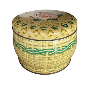 Vintage Huntley & Palmers Biscuit Tin: Rose Basket Design, Made in England