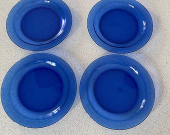 Vintage Arcoroc Cobalt Blue Glass Plates - Set of 4 (9 3/8&quot;)