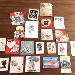 Lot de 21 cartes éphémères vintage, matériel de scrapbooking vintage, cartes de Saint-Valentin vintage, cartes d'anniversaire vintage