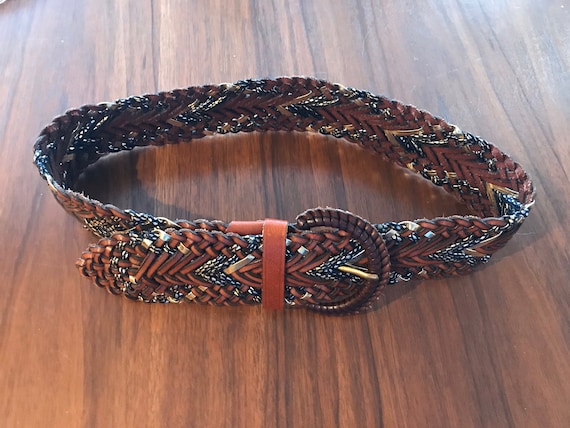 Vintage Leather Belt, Braided Leather Belt, Made i