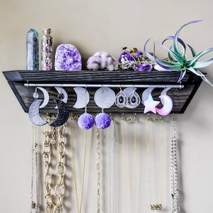 Witchy Jewelry Organizer Shelf Earring and Necklace Holder With Moon Phases