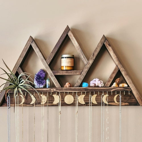 Triangle Shelf Jewelry Hanger 11 Hooks Etsy