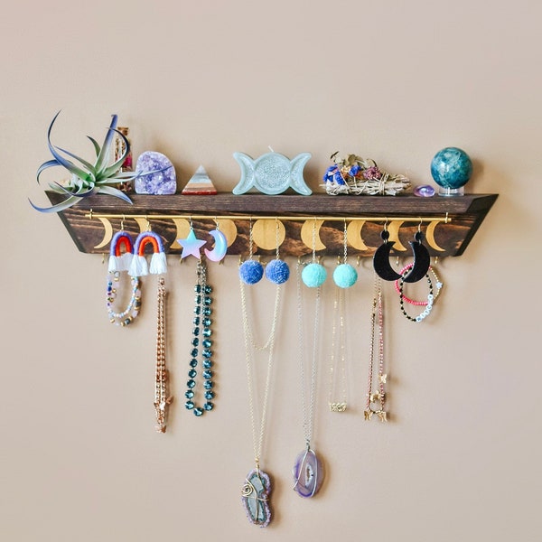 Large Jewelry Organizer Shelf Earring and Necklace Holder With Moon Phases