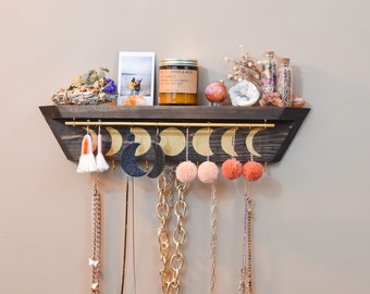 Jewelry Organizer Shelf Earring and Necklace Holder With Moon Phases