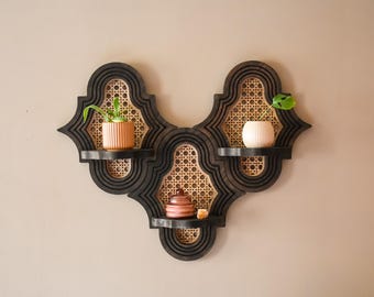 Ornate Shelf - Rattan Caning Shelf - Arch Shelf - Art Deco Wall Decor - Moroccan Inspired Wall Hanging