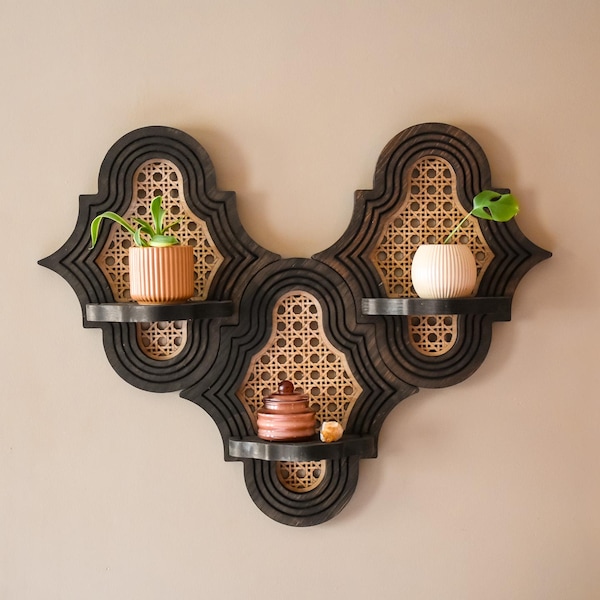 Ornate Shelf - Rattan Caning Shelf - Arch Shelf - Art Deco Wall Decor - Moroccan Inspired Wall Hanging