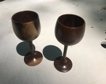Hand turned walnut goblets