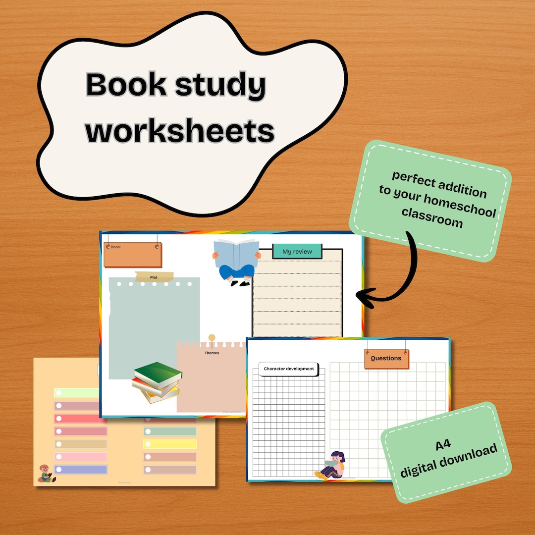 Book Study Worksheets for Literacy Education. Printable Reading