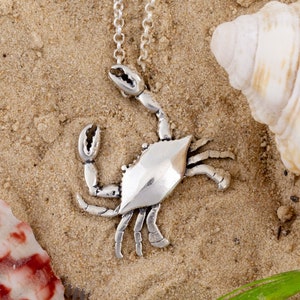 Crab Necklace - Sterling Silver - Crab Jewelry - Beach Jewelry - Ocean Jewelry - Crab Pendant