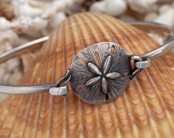 Sterling Silver Sand Dollar Wire Bracelet - Sand Dollar Jewelry - Beach Jewelry - Sea Life Jewelry - Ocean Jewelry