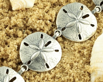Sterling Silver Sand Dollar Link Bracelet  - Sand Dollar Jewelry - Beach Jewelry  - Sea Life Jewelry  - Ocean Jewely
