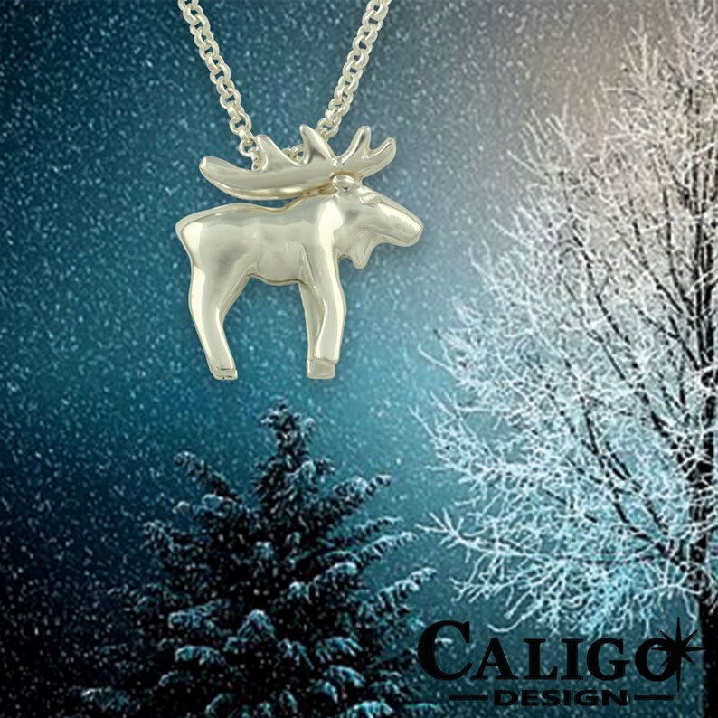 Moose Necklace Sterling Silver Moose Pendant Moose Jewelry Etsy