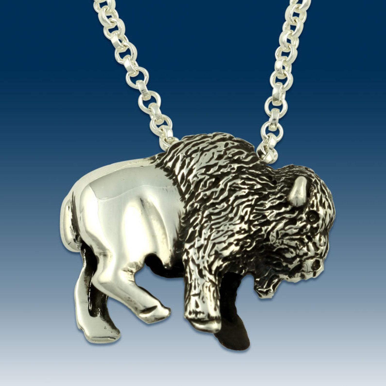 Bison Necklace Buffalo Necklace Sterling Silver Bison Pendant Bison