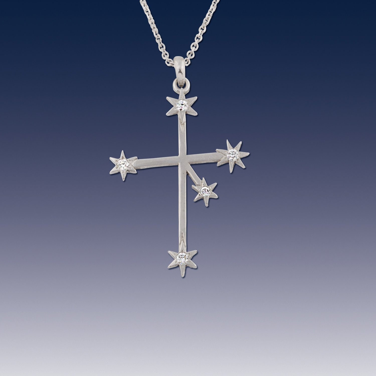 Southern Cross Diamond Star Necklace 14K White Gold .08ctw