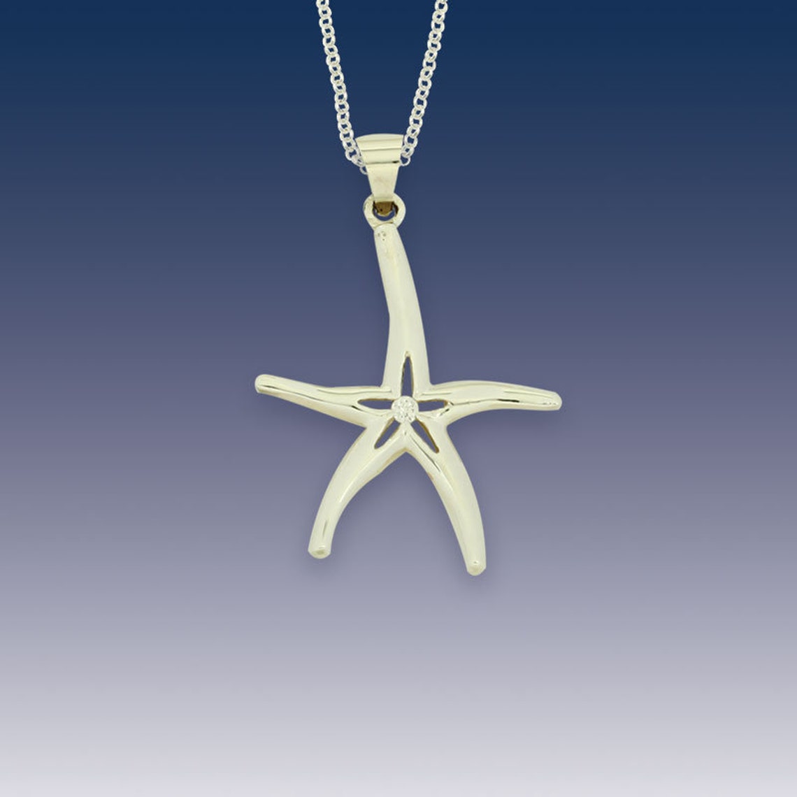 Starfish Necklace Sterling Silver With Crystal Starfish Jewelry Sea Life Jewelry Beach Jewelry ...
