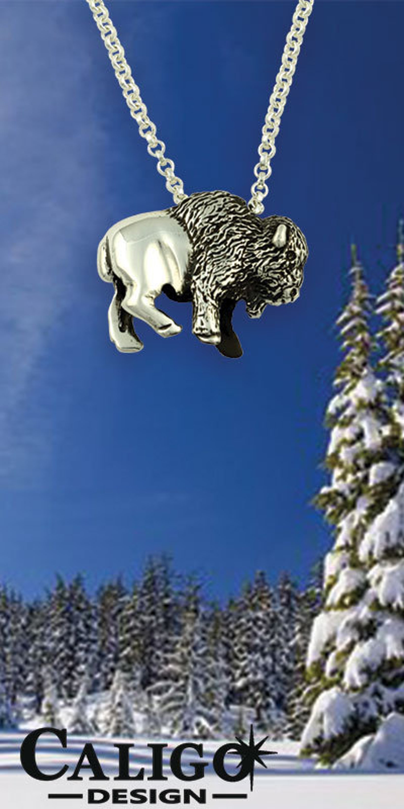 Buffalo Necklace Silver Plated Buffalo Charm on a Silver