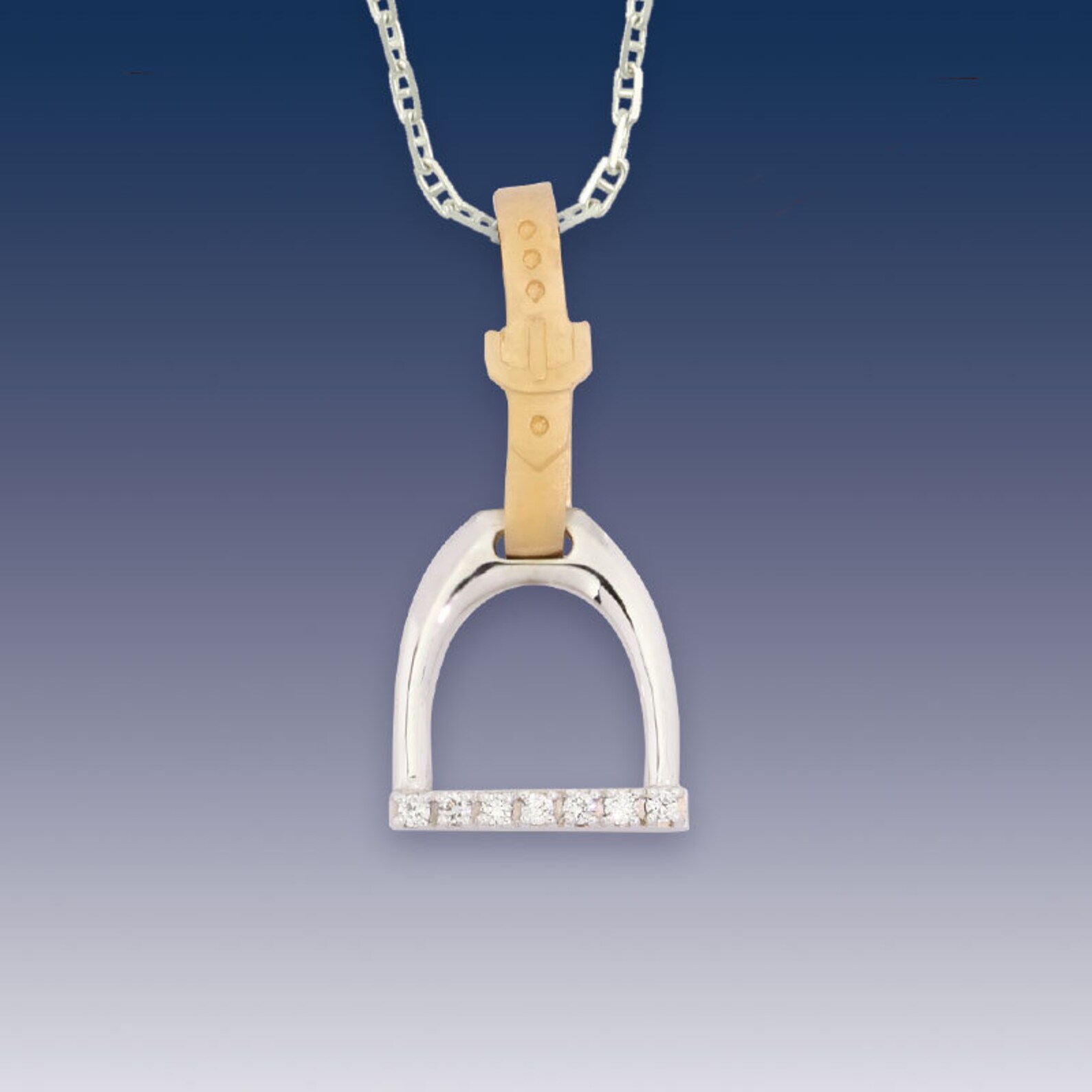 Horse Stirrup Necklace English Stirrup and Leathers 14K TT Gold Stirrup
