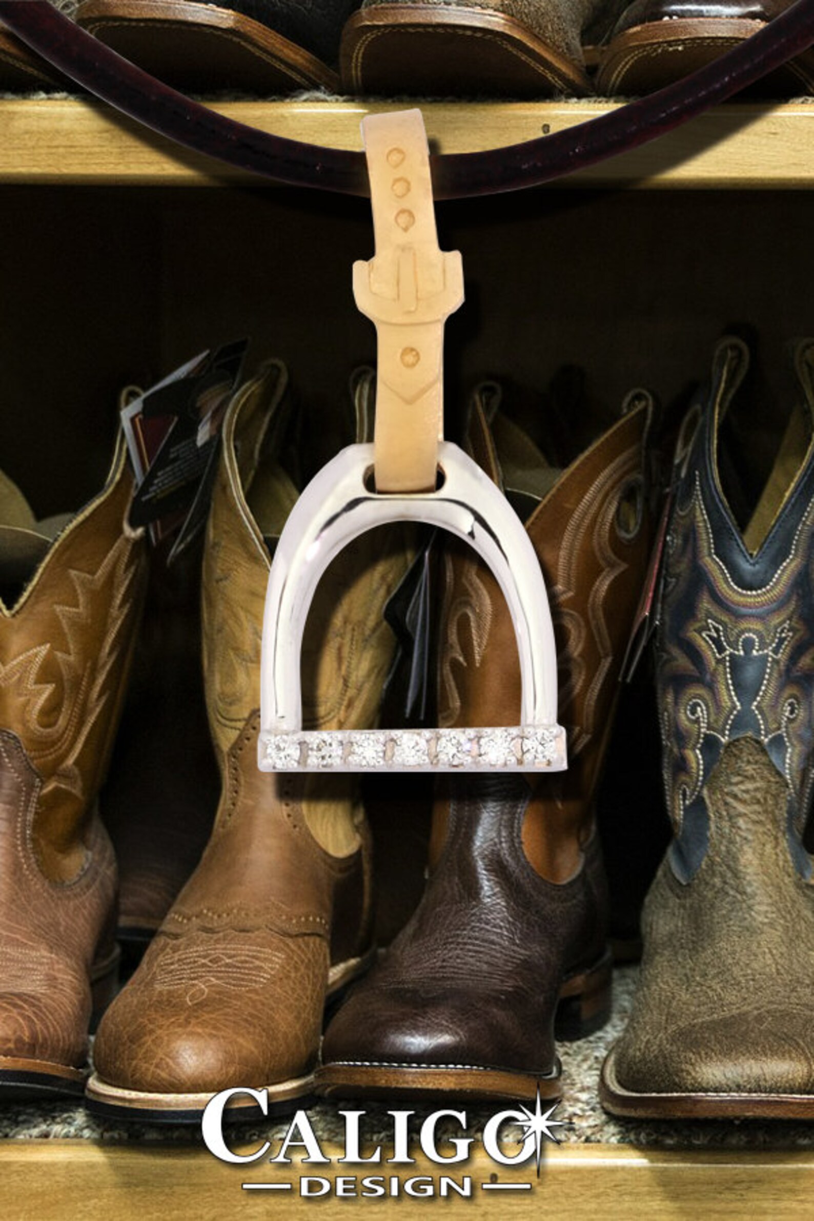 Horse Stirrup Necklace English Stirrup and Leathers 14K TT Gold Stirrup