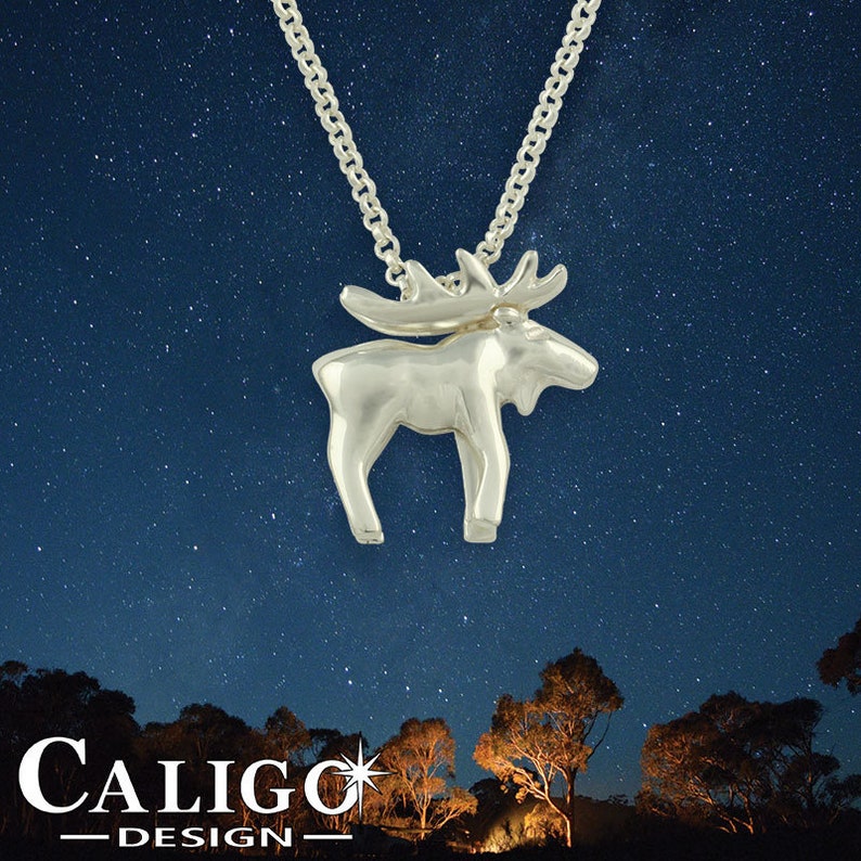 Moose Necklace Sterling Silver Moose Pendant Moose Jewelry Wild Life