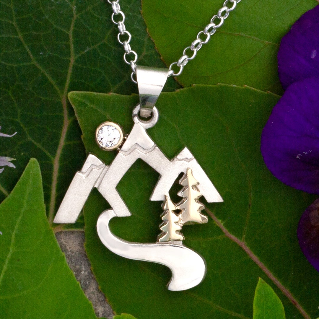 Mountain Necklace With Stream Sterling Silver With 10K YG Etsy