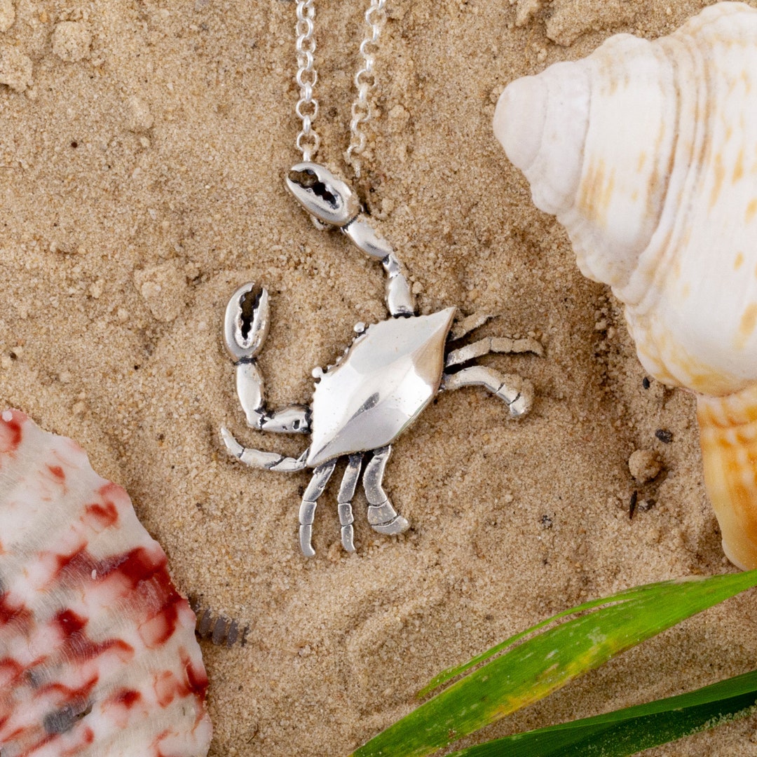 Crab Necklace Sterling Silver Crab Jewelry Beach Jewelry Ocean Jewelry