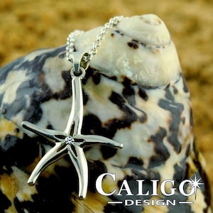 Starfish Necklace - Sterling Silver with Crystal - Starfish Jewelry - Sea Life Jewelry - Beach Jewelry - Ocean Jewelry - Starfish Pendant