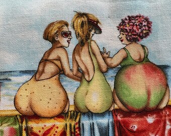 Mary Stewart for Elizabeth’s Studio Fruit Ladies - sold by the half yard -sitting in a row at the beach
