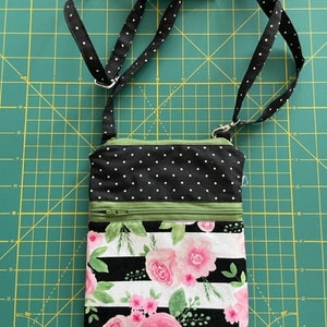 Black dot/floral mini crossbody bag