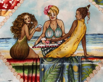 Mary Stewart for Elizabeth’s Studio Fruit Ladies - sold by the half yard, framed in diamonds of sand dollars