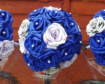 Blue grey and white paper flower bouquet, Bridal bouquet, Paper flowers, Wedding flowers // (The Anna)