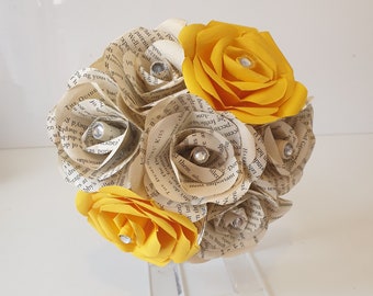 Book wedding flowers, book and coloured rose bridesmaid flowers, Paper rose book bouquet, eco wedding // (The Parker)