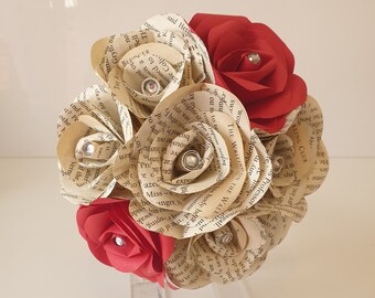 Book page roses, wedding flowers, book and coloured rose bridesmaid flowers, Paper rose book bouquet // (The Scarlett)