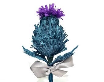 Thistle buttonhole, Paper flower buttonhole, Wedding boutonniere, crepe paper thistle, Scottish wedding traditional // (The Angus)