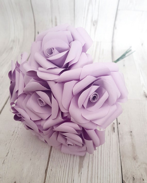 6 X Lilas Papier Roses Fête Des Mères Fleur Bouquet Premier Cadeau Danniversaire Bouquet De Demoiselle Dhonneur