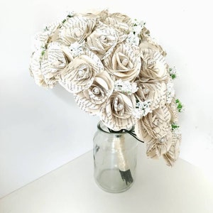 Teardrop Wedding Bouquet // cascading bridal flowers, paper flowers, rustic wedding, paper flowers, book bouquet // The Adele image 2