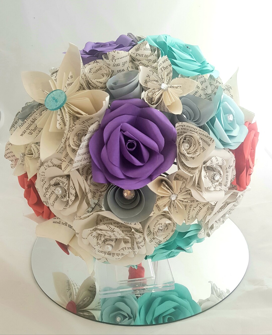 Paper Flower Bouquet, Bridal Bouquet, Wedding Flowers, Book Bouquet