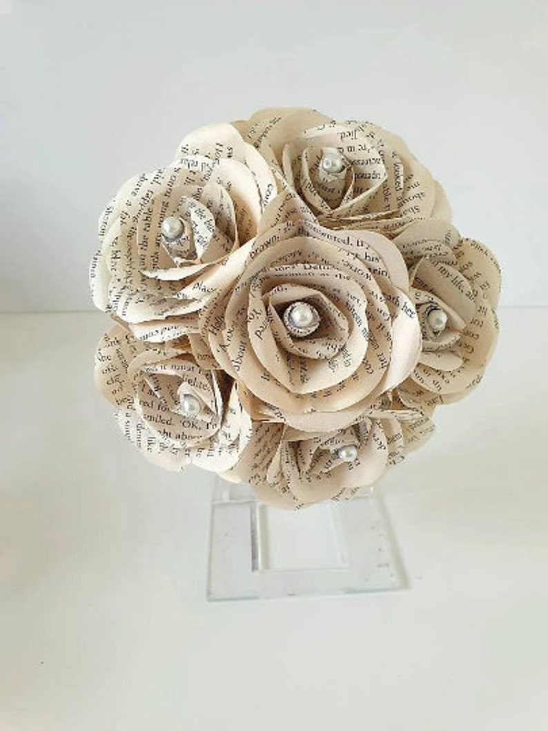 Book Page Paper Flower Roses, Artificial Paper Wedding Flowers, Bridal Bouquet, Paper Wedding Flower Collection, Handmade Paper Flowers 6 Rose bridesmaid