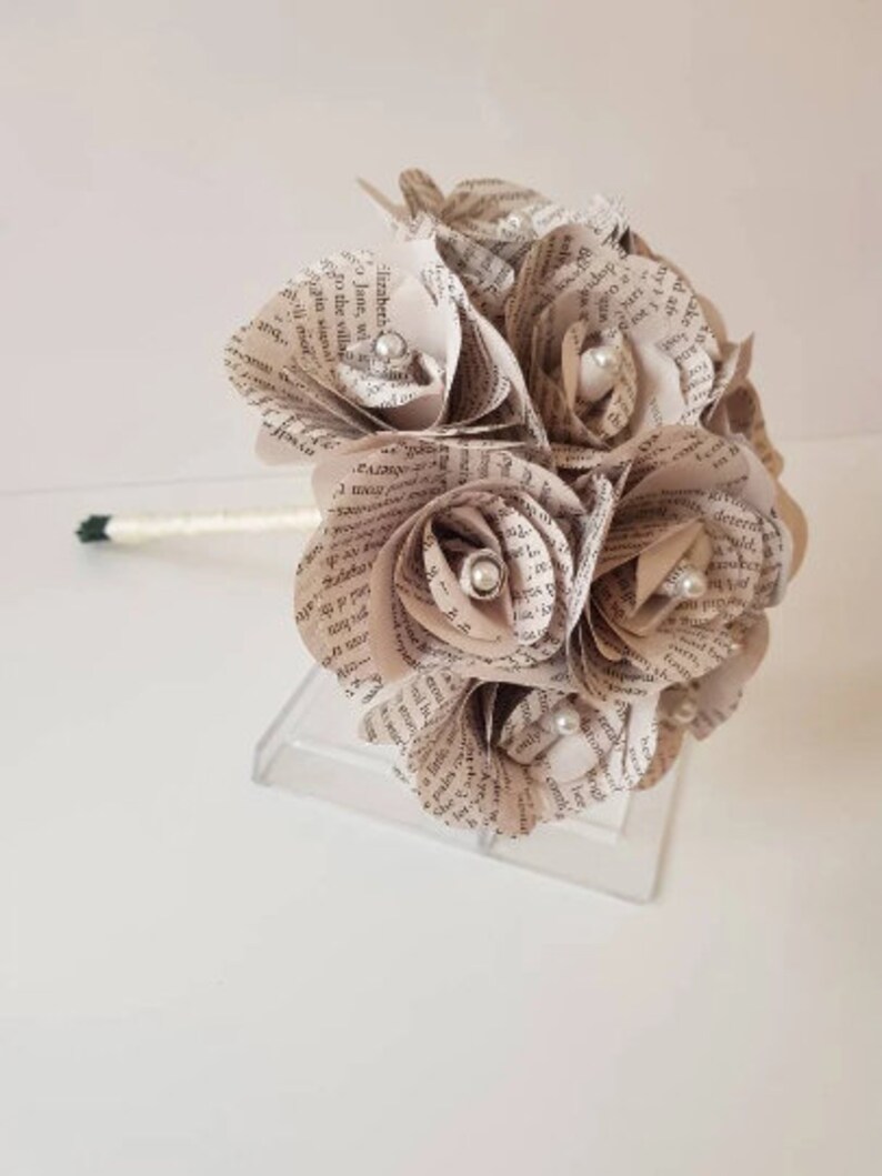 Book Page Paper Flower Roses, Artificial Paper Wedding Flowers, Bridal Bouquet, Paper Wedding Flower Collection, Handmade Paper Flowers image 6