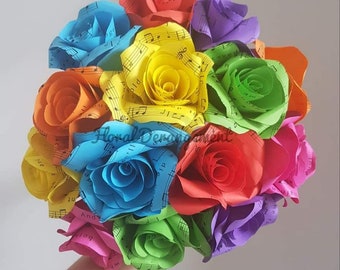 Rainbow songsheet roses, Bridal bouquet, Pride flowers, Paper flower bouquet // (The Rara)