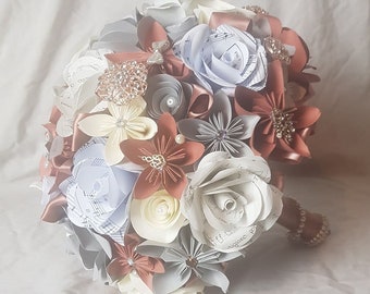 Paper flower bridal bouquet, mixed origami and paper roses, bridal brooch bouquet, keepsake flowers, custom colours // (The Emily)