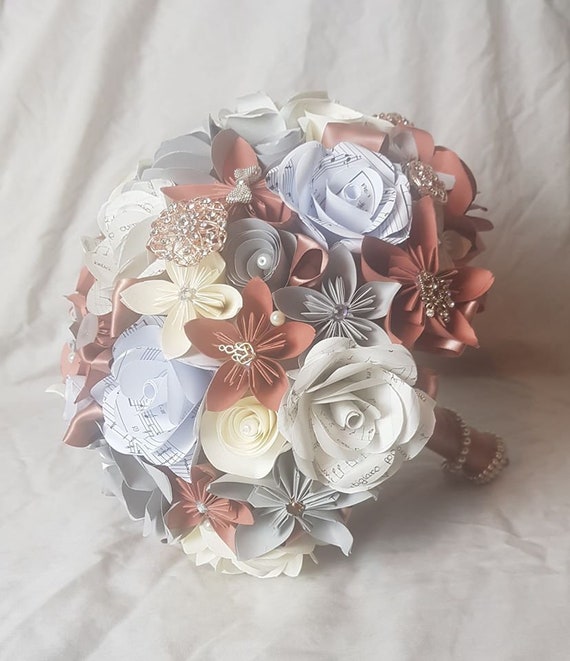 Paper Flower Bridal Bouquet Mixed Origami And Paper Roses Etsy
