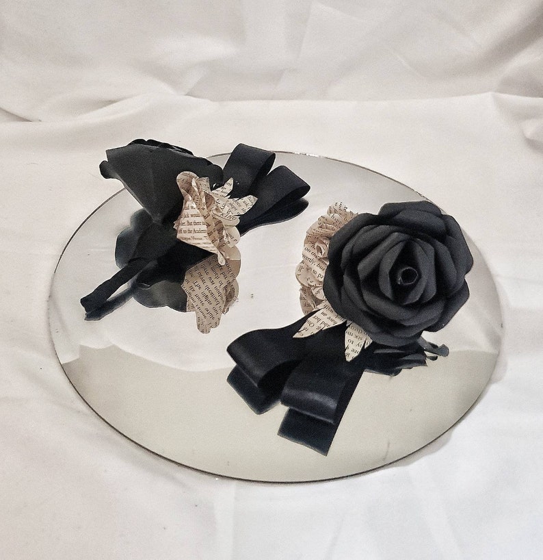 Grooms buttonhole, paper flowers, black and book boutonniere, wedding buttonholes, traditional wedding, gothic wedding // The Jackson image 1