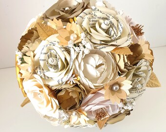 Gold and cream bridal bouquet, Paper wedding flowers, paper flowers, bridal flowers, artificial flowers // ( The Bella)