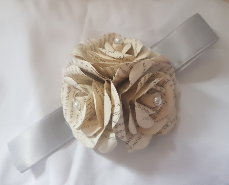 Book rose corsage, Wrist corsage, Wedding flowers, Prom corsage, Book roses, Artificial flowers // The Juni image 1