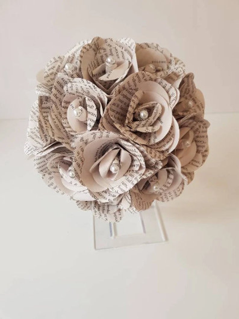 Book Page Paper Flower Roses, Artificial Paper Wedding Flowers, Bridal Bouquet, Paper Wedding Flower Collection, Handmade Paper Flowers 12 Rose bouquet