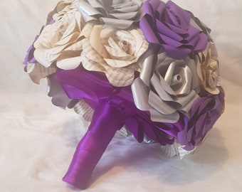 Purple and silver bridal bouquet, Paper flowers, Cadbury purple wedding flowers // (The Catherine)