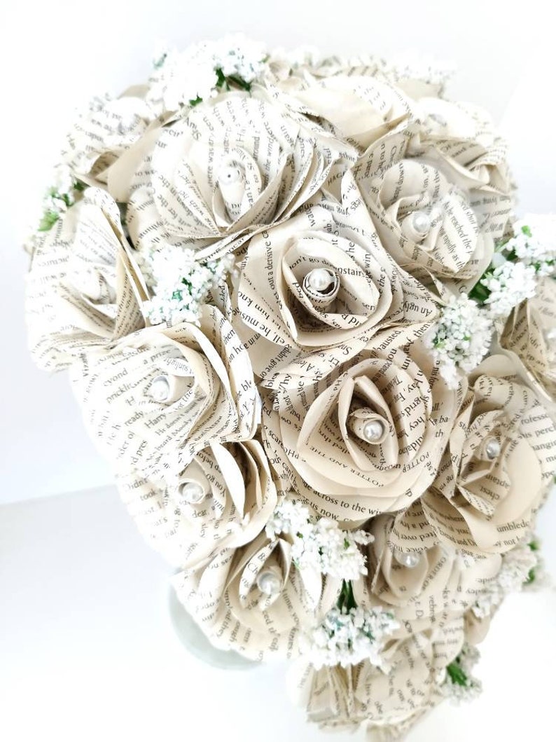 Teardrop Wedding Bouquet // cascading bridal flowers, paper flowers, rustic wedding, paper flowers, book bouquet // The Adele image 3