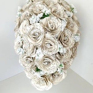 Book Page Paper Flower Roses, Artificial Paper Wedding Flowers, Bridal Bouquet, Paper Wedding Flower Collection, Handmade Paper Flowers Teardrop gypsophila