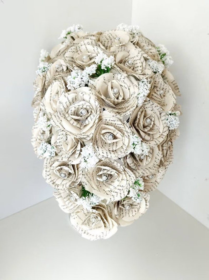 Book Page Paper Flower Roses, Artificial Paper Wedding Flowers, Bridal Bouquet, Paper Wedding Flower Collection, Handmade Paper Flowers Teardrop gypsophila